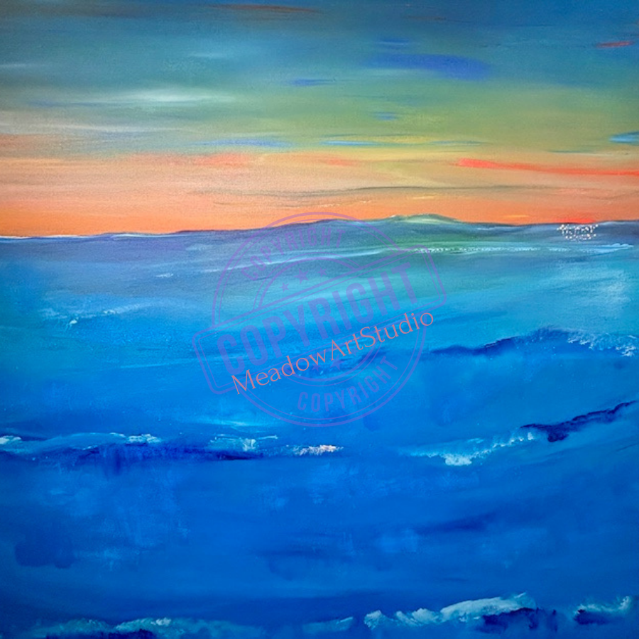 'The Sea Under Sunset,' 48 x 48" on raised gallery canvas. $950.00