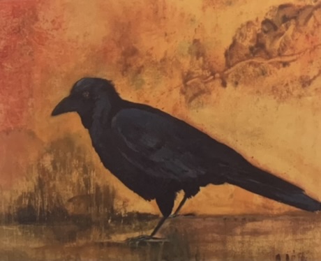 My Favorite Raven, Acrylic/Mixed Medium, 8x10" Sold.